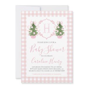 chinoiserie christmas pink preppy baby shower invitation