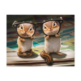 Small Chipmunks In Reading Glasses Invitation Postinvitations Front View