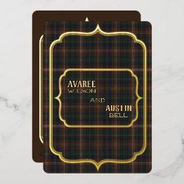 Small Chisholm Hunting Tartan Gold Foil Foil Invitation Front View