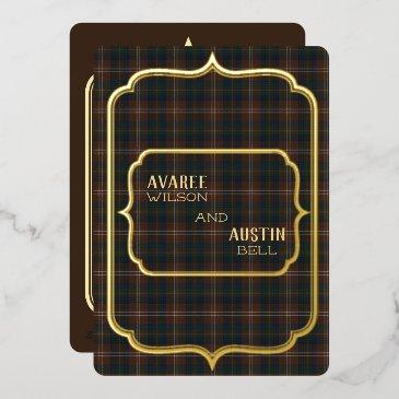 chisholm hunting tartan gold foil foil invitation