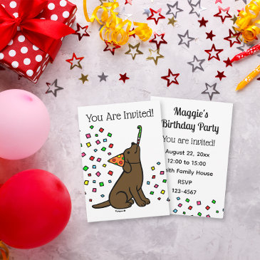 chocolate labrador confetti birthday party invitation