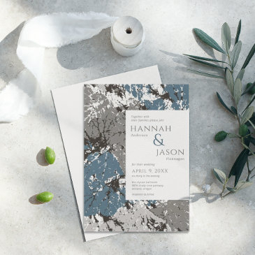 chocolate slate abstract leaves wedding invitation