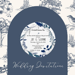 Small Christian Blue Floral Wreath Two Become One  Invitation Front View