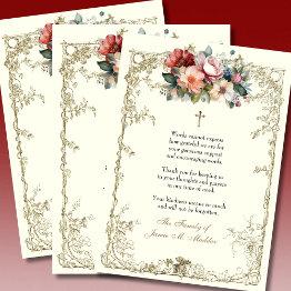 Small Christian Floral Funeral Memorial Sympathy Invitation Front View