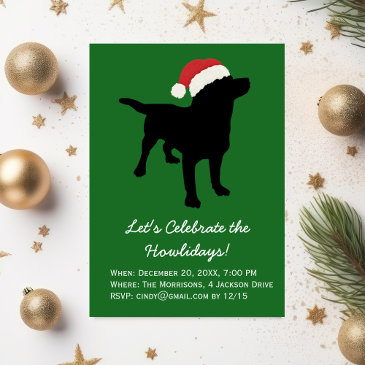 christmas black lab dog wearing santa claus hat invitation