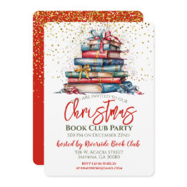Small Christmas Book Club Library Party Invitation Front View