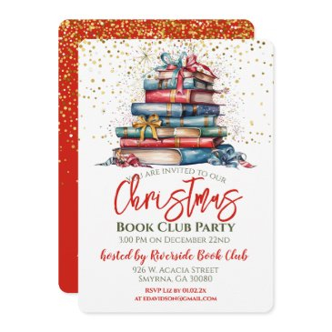 christmas book club library party invitation