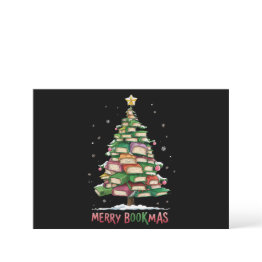Small Christmas Book Lover Tree Librarian Merry Bookmas Holiday Invitations Front View