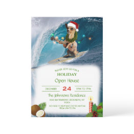 Small Christmas Chihuahua Surfing     Invitation Front View