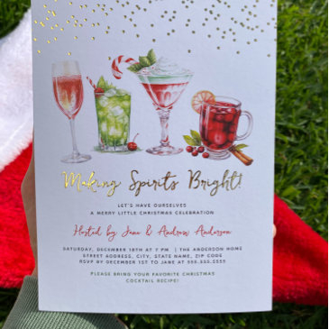 christmas cocktail party making spirits bright foil invitation