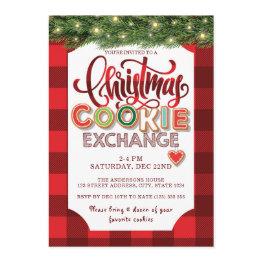 Small Christmas Cookie Exchange Party Red Plaid Invitation Front View