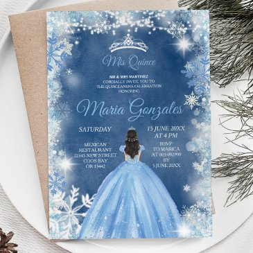 christmas dusty blue princess quinceanera invite