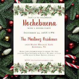 Small Christmas Eve Botanical Mexican Nochebuena Invitation Front View