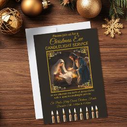 Small Christmas Eve Candlelight Service Nativity Invitation Front View