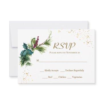 christmas evergreen holly winter wedding rsvp invitations
