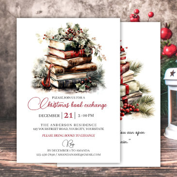 christmas gift book exchange party invitation