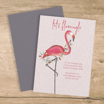 christmas holiday lights pink festive flamingo  invitation