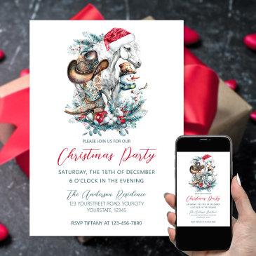 christmas horse in santa hat cowgirl cowboy boots invitation