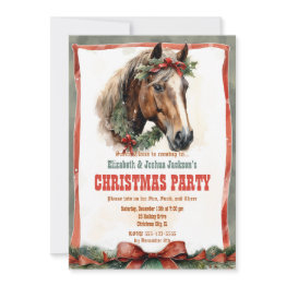 Small Christmas Horse Watercolor Invitation Front View