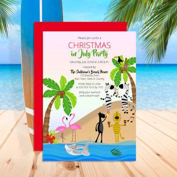 christmas in july tropical beach party invitation