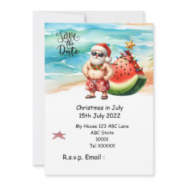 Small Christmas In July With Santa Claus Save The Date Invitation Front View