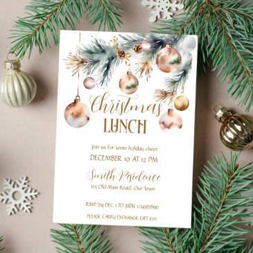 christmas lunch party snowy boho watercolor invitation