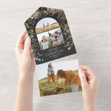 christmas multi photo arch watercolor botanical all in one invitation