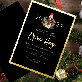 Small Christmas Nutcracker Open House Script Gold Foil Invitation Front View