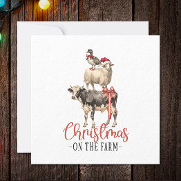 Small Christmas On The Farm Barnyard Animal Holiday Invitations Front View