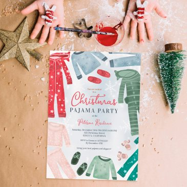 christmas pajama party fun kids illustrations invitation