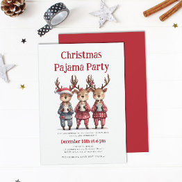 Small Christmas Pajama Party Funny Reindeer Sleepwear Invitation Front View