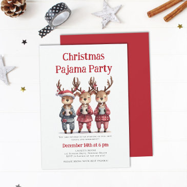 christmas pajama party funny reindeer sleepwear invitation