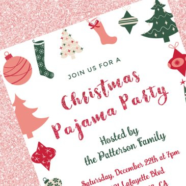 christmas pajama party glitter cute illustration invitation