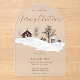 Small Christmas Party Corporate / Family Merry Christmas Acrylic Invitations Front View