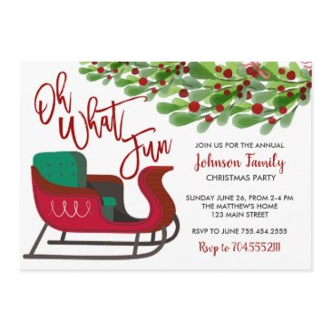christmas party invitation, oh what fun, sleigh invitation