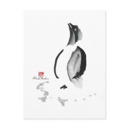 Small Christmas Penguin, Sumi-e Holiday Postinvitations Front View