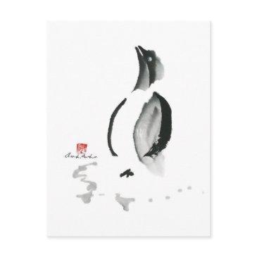 christmas penguin, sumi-e holiday postinvitations