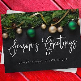 Small Christmas Pine Tree And Balls Season's Greetings Postinvitations Front View