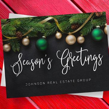 christmas pine tree and balls season's greetings postinvitations