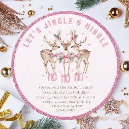 Small Christmas Reindeer Jingle & Mingle Festive Party Invitation Front View