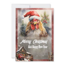 Small Christmas Rooster Watercolor Holiday Invitations Front View