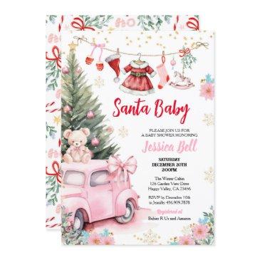 christmas santa baby shower girl red pink cute invitation