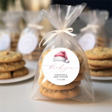 christmas santa baby thank you baby shower classic round sticker