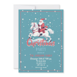 Small Christmas Santa Claus And Horse Cartoon Invitation Front View