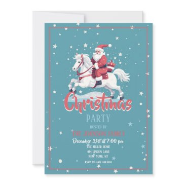 christmas santa claus and horse cartoon invitation