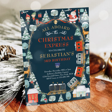 christmas santa north pole train birthday party invitation