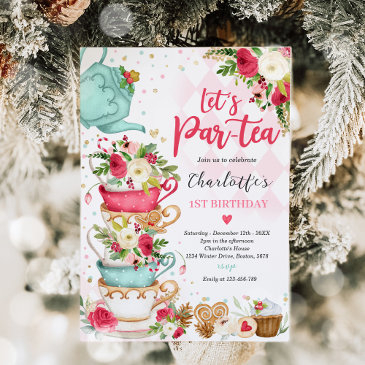 christmas tea birthday party let's par-tea invitation