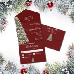 Small Christmas Tree Dark Red Company Holiday Party All In One Invitation Front View