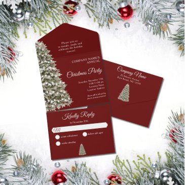christmas tree dark red company holiday party all in one invitation