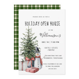 Small Christmas Tree Snowman Christmas Party Invitation Front View